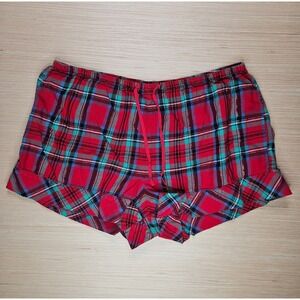 Victoria's Secret Pajama Shorts Women M Red‎ Plaid Ruffle Lounge